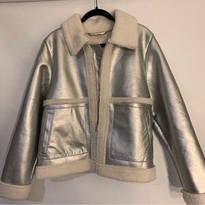A New Day Faux Leather Silver & Cream Shearling Jacket